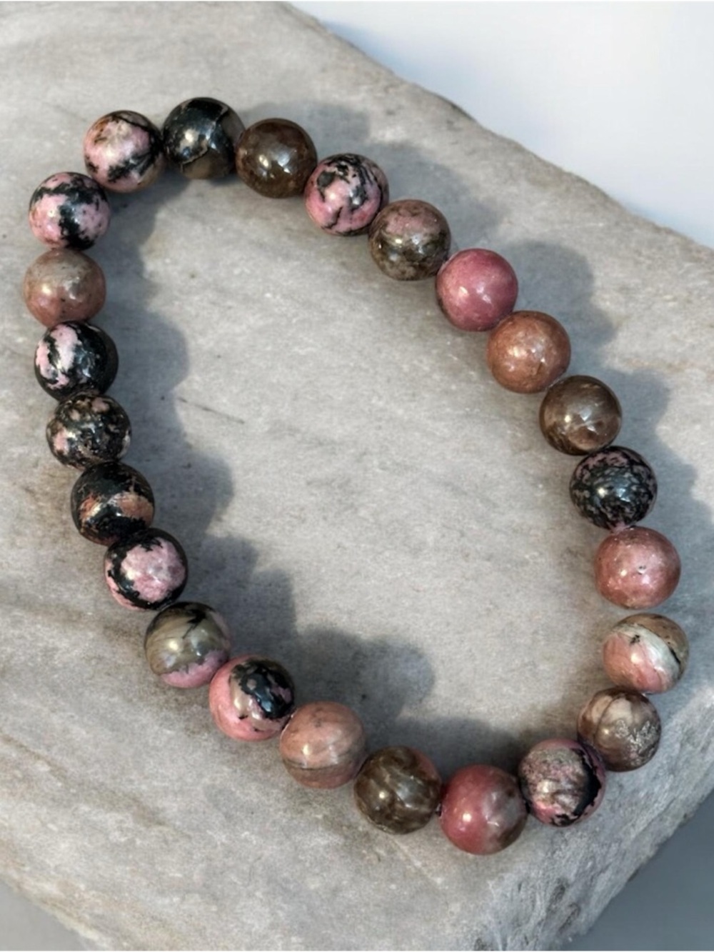 Beaded Bracelet Pink and Black Stretchy